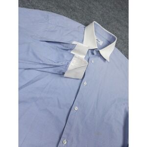 Brioni French Cuff Dress Shirt Mens Large 16 Blue White Cotton Italy